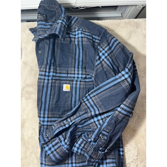 Carhartt Mens XL Blue Plaid Button-Up Shirt 100% Cotton Long Sleeve Casual Workw - Picture 9 of 10